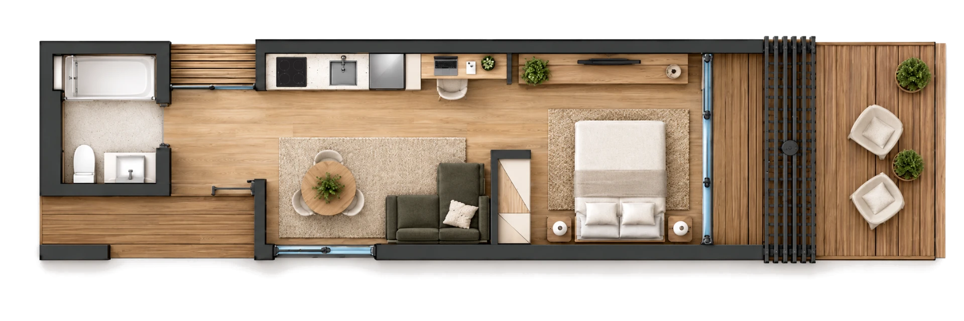 Planta humanizada da casa modular Kubo K02