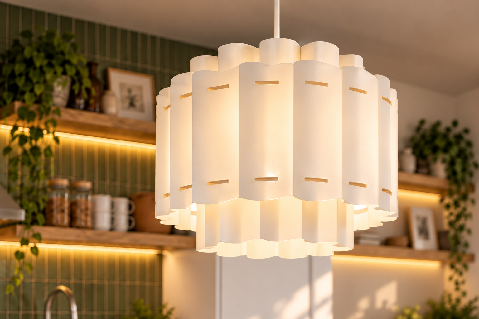 Luminária suspensa sobre a cozinha