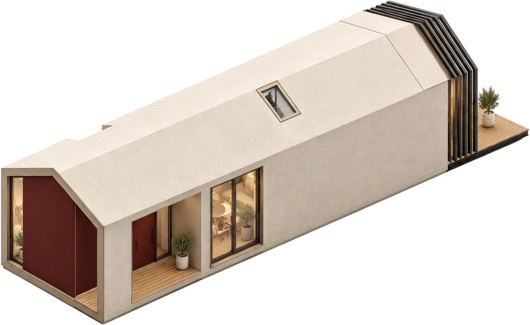 Maquete isométrica da casa modular Kubo K02